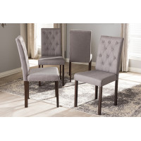 Baxton Studio Andrew-DC-10-Buttons-Grey Gardner Modern and Contemporary Dark Brown Finished Grey Fabric Upholstered Dining Chair (Set of 4)